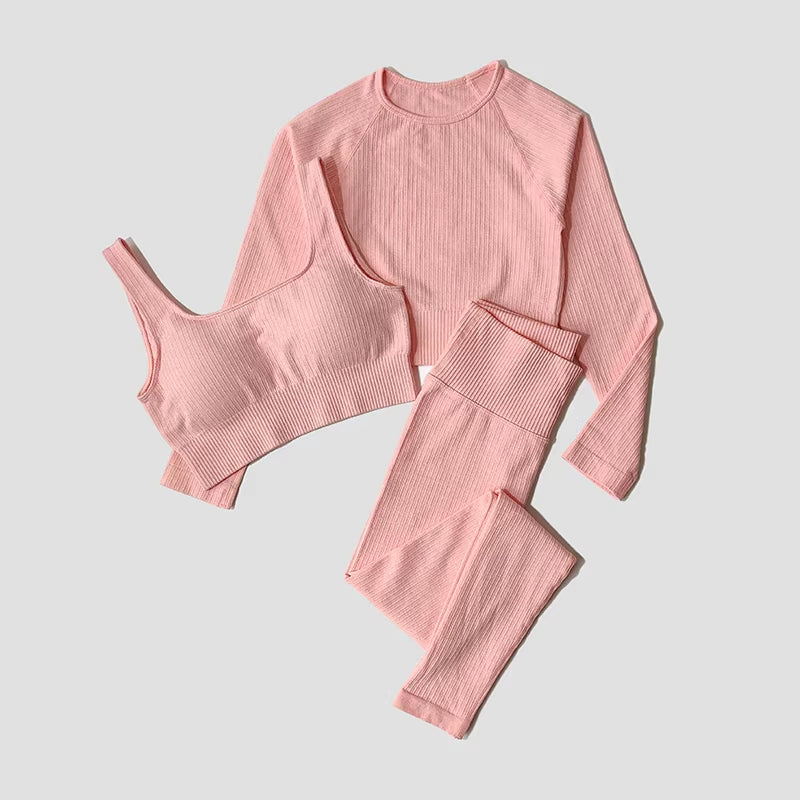 Yoga Set Seamless Women'S Sportswear Workout Clothes Athletic Wear Gym Legging Fitness Bra Crop Top Long Sleeve Sports Suits