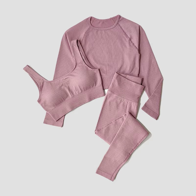 Yoga Set Seamless Women'S Sportswear Workout Clothes Athletic Wear Gym Legging Fitness Bra Crop Top Long Sleeve Sports Suits
